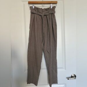H&M Paperbag High-Waist Brown Houndstooth Trousers | Size 2